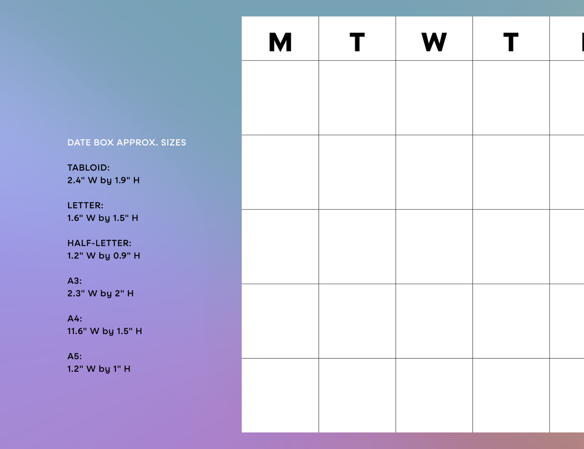 Undated Month or Week Printable, Monday-start (6 sizes)