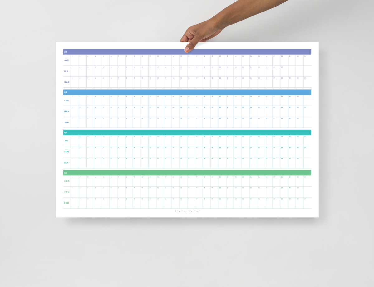 Undated Wall Poster Calendar - Quarterly Planner
