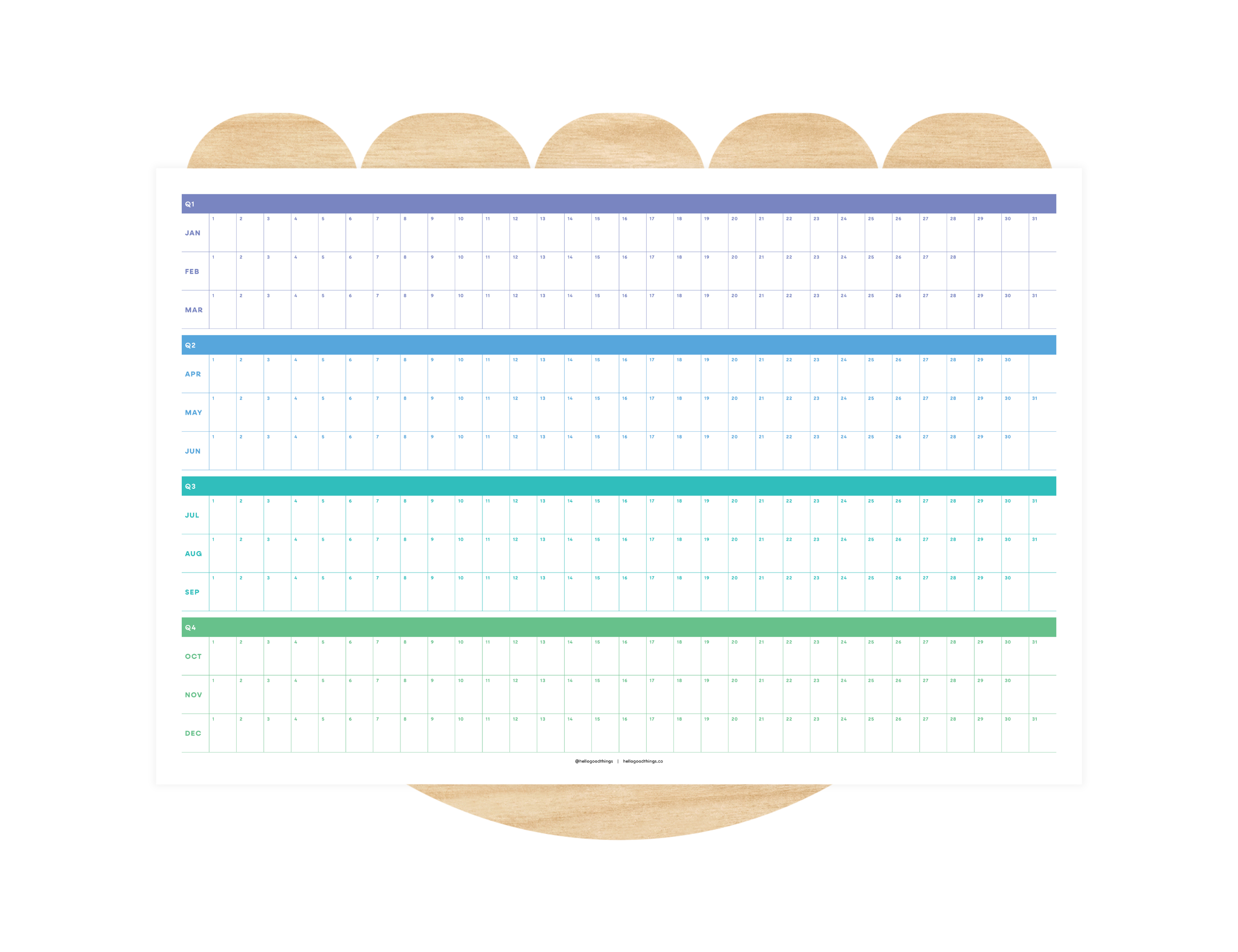 Undated Wall Poster Calendar - Quarterly Planner