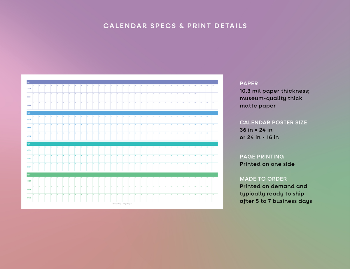 Undated Wall Poster Calendar - Quarterly Planner