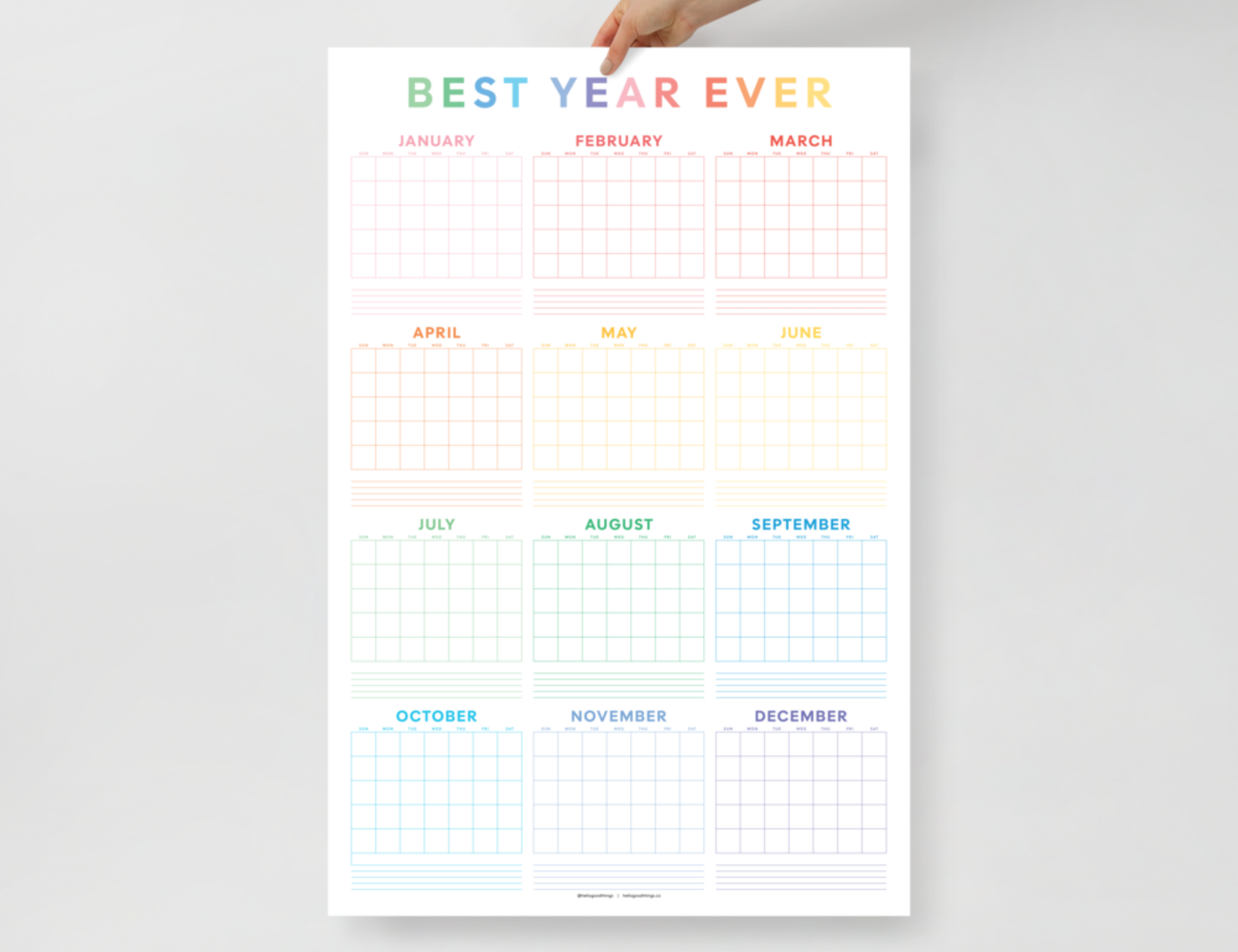 Undated Wall Poster Calendar - Rainbow Year