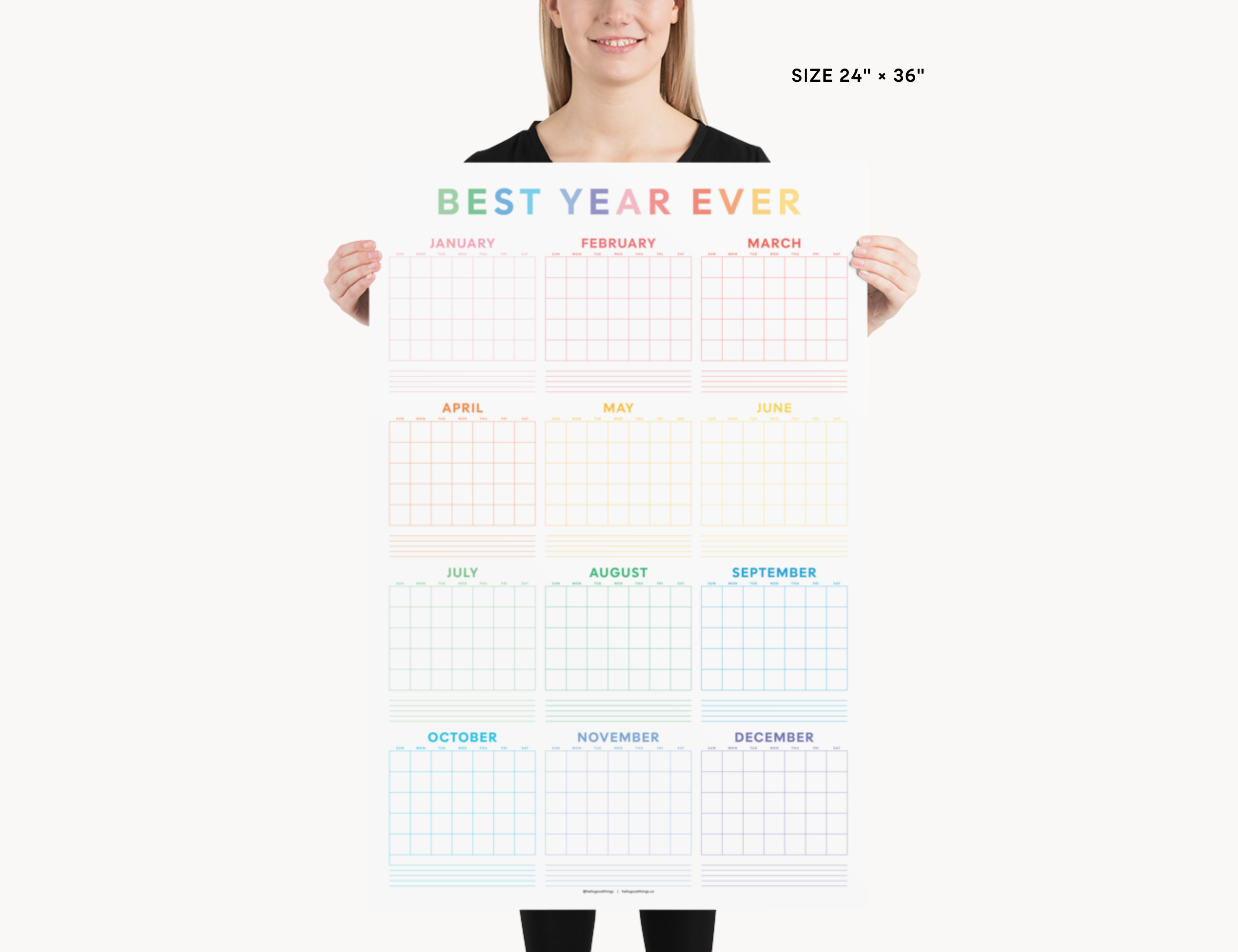 Undated Wall Poster Calendar - Rainbow Year