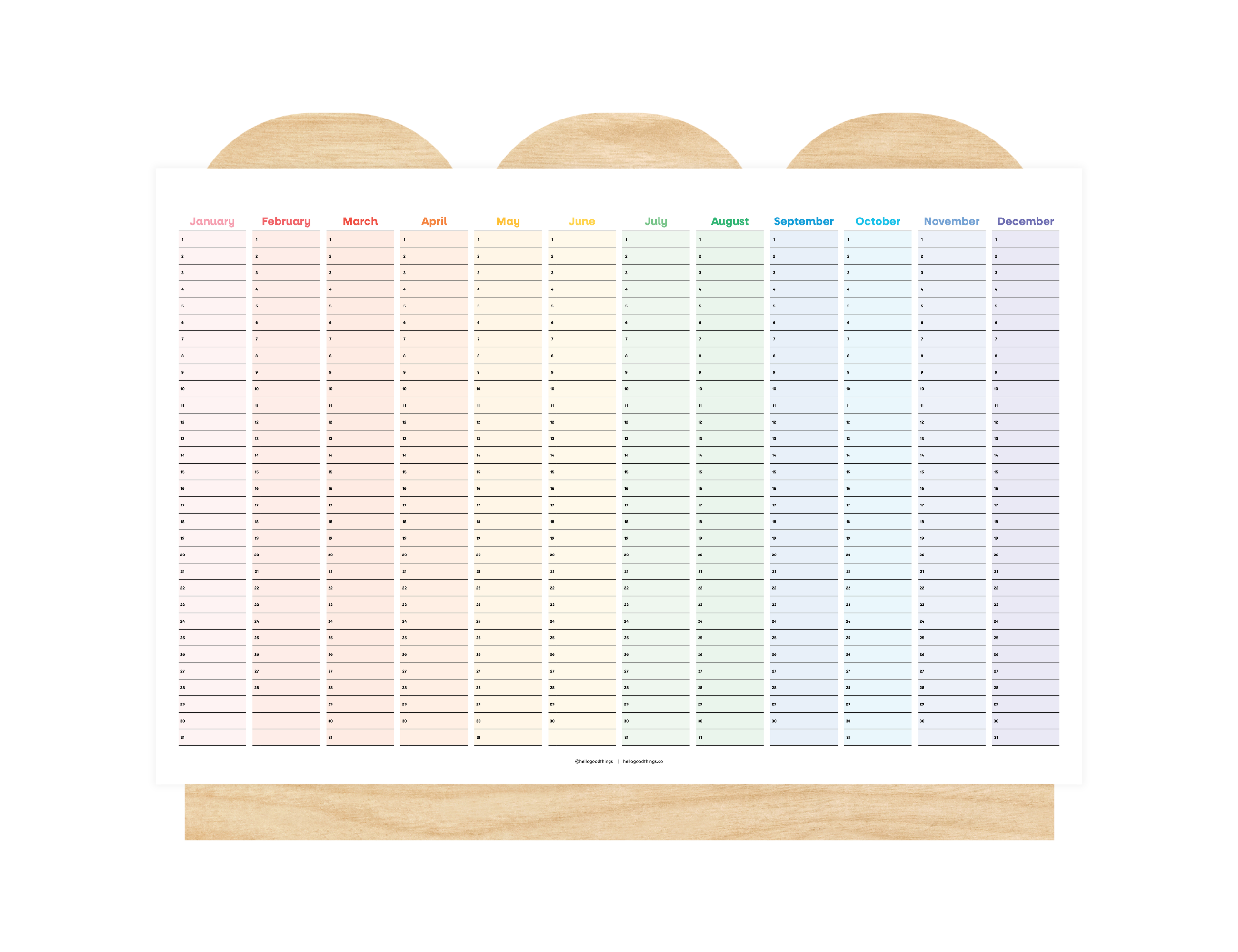 Undated Wall Poster Calendar - Rainbow Year Planner