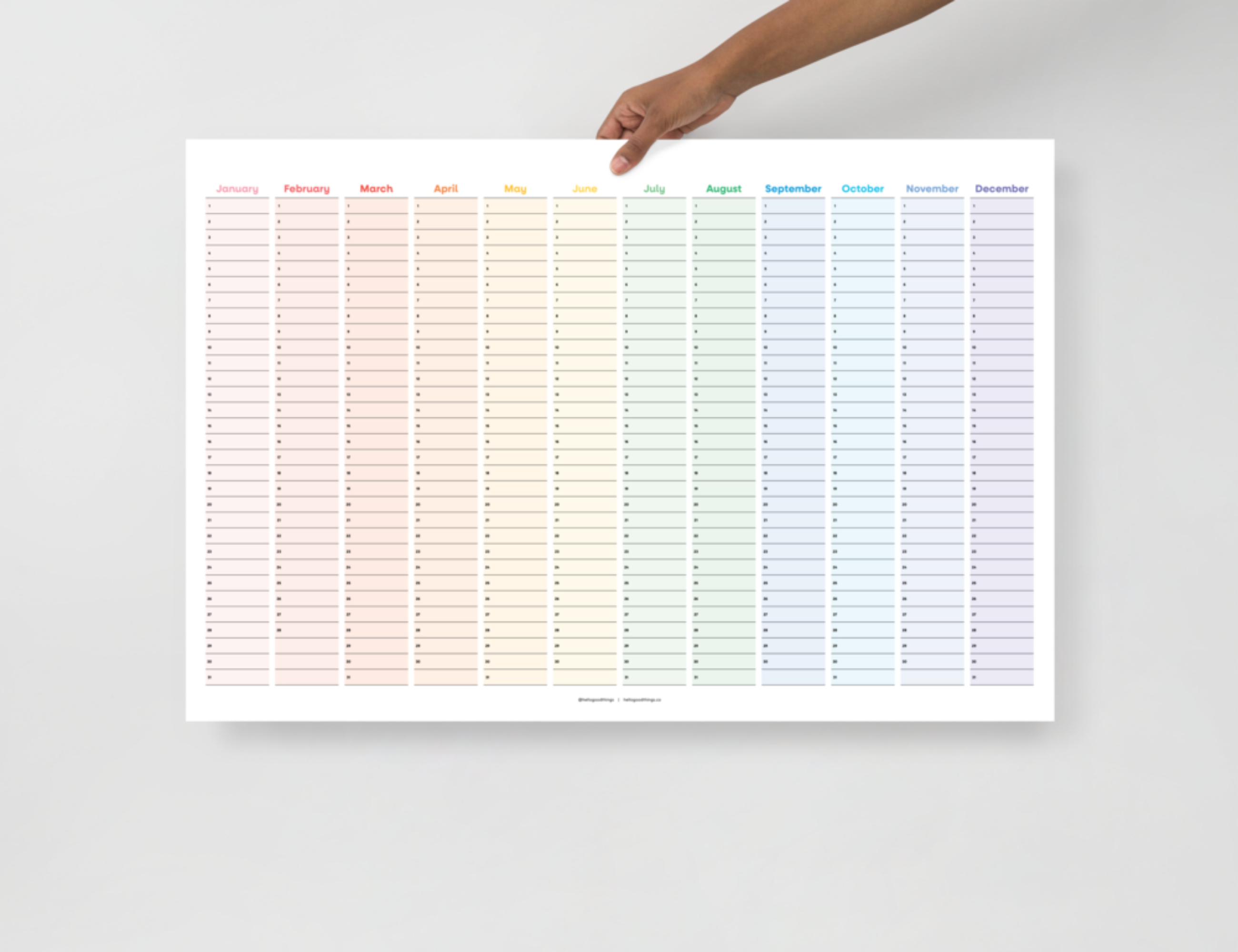 Undated Wall Poster Calendar - Rainbow Year Planner