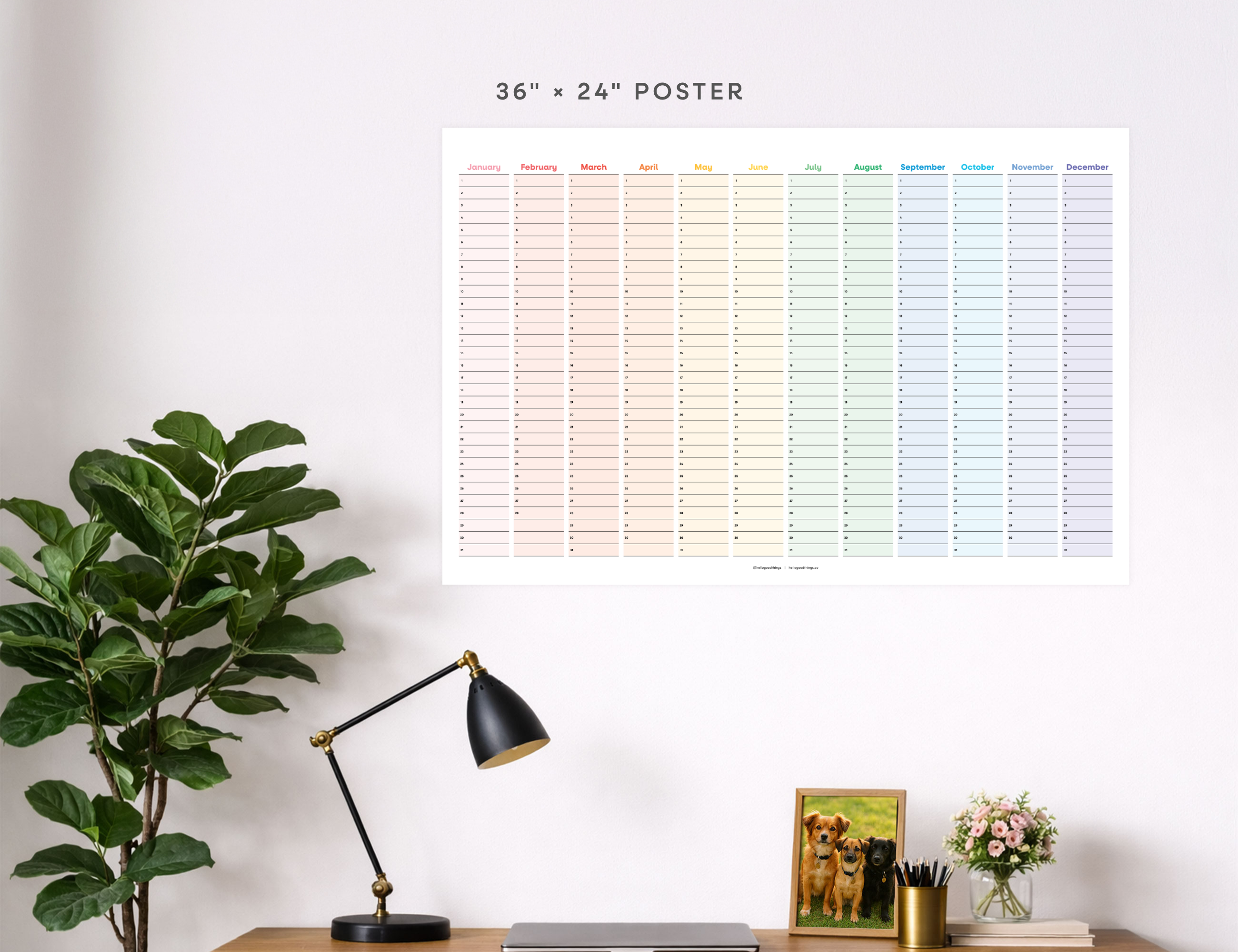 Undated Wall Poster Calendar - Rainbow Year Planner