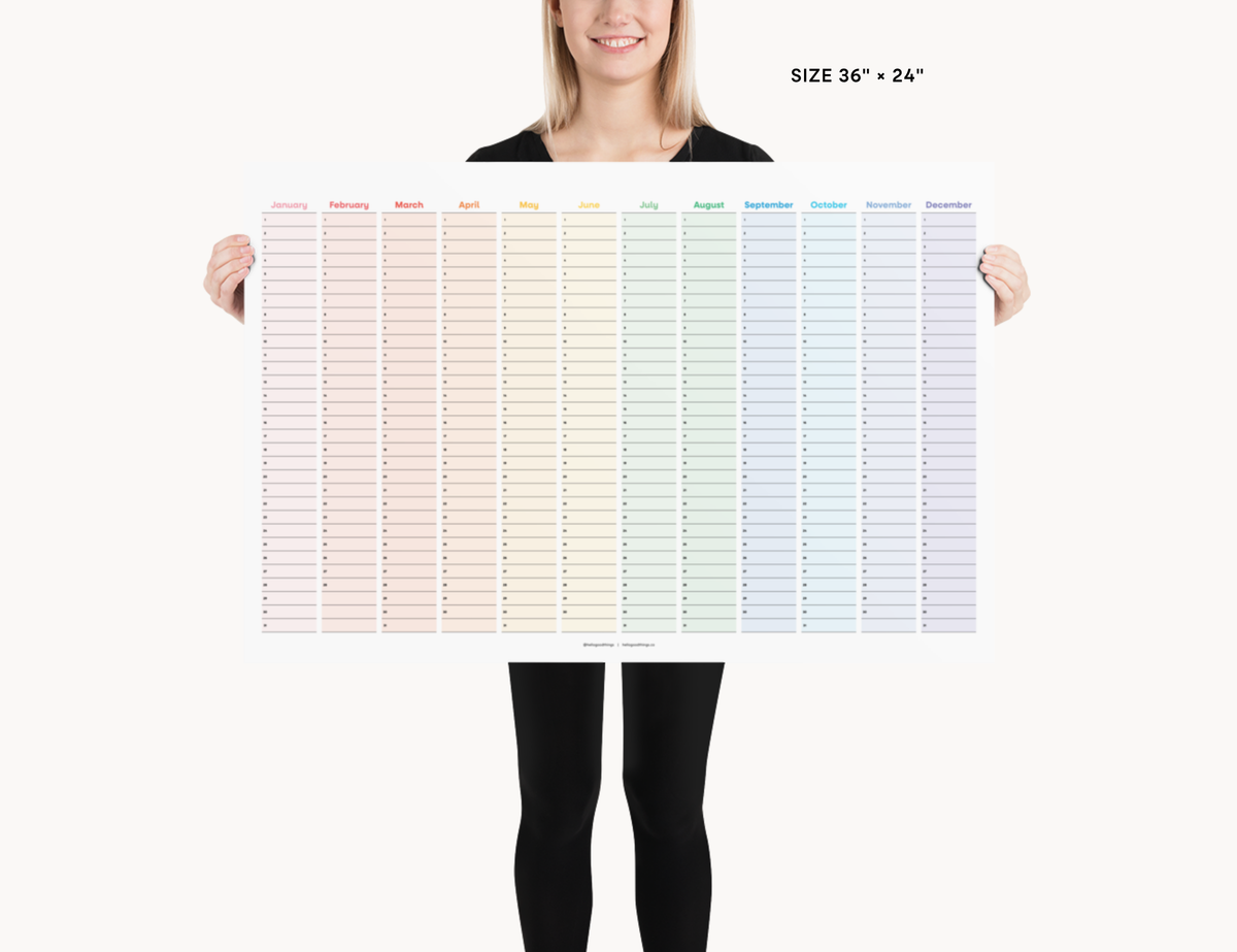 Undated Wall Poster Calendar - Rainbow Year Planner