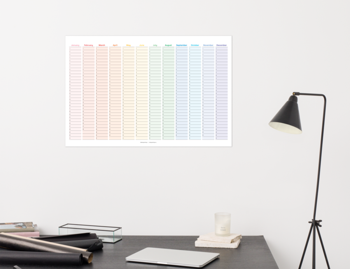 Undated Wall Poster Calendar - Rainbow Year Planner