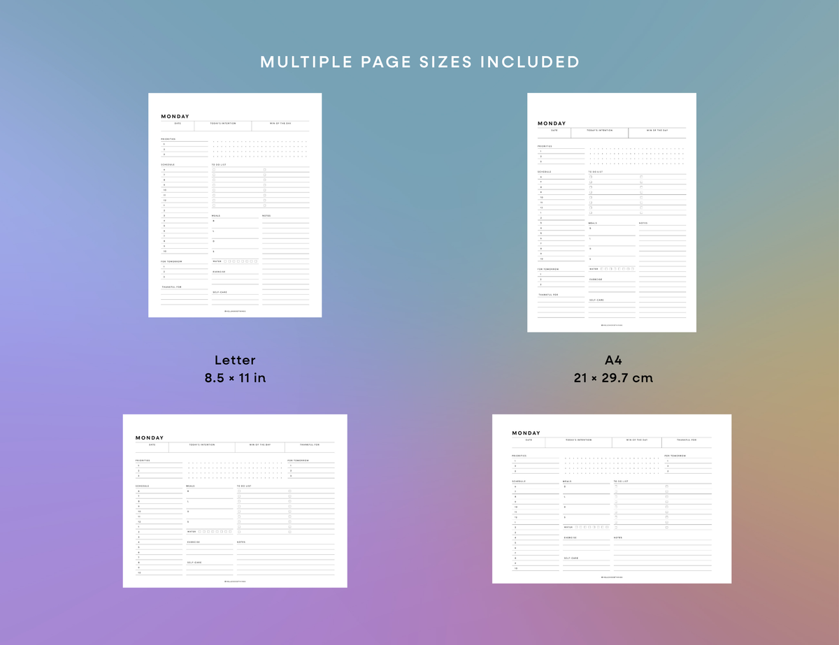 Daily Schedule Printable (Letter, A4)