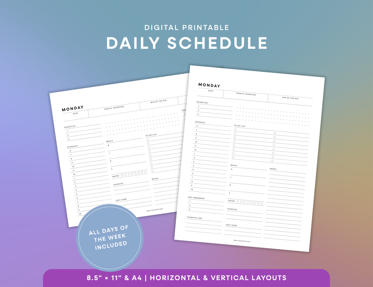 Daily Schedule Printable (Letter, A4)