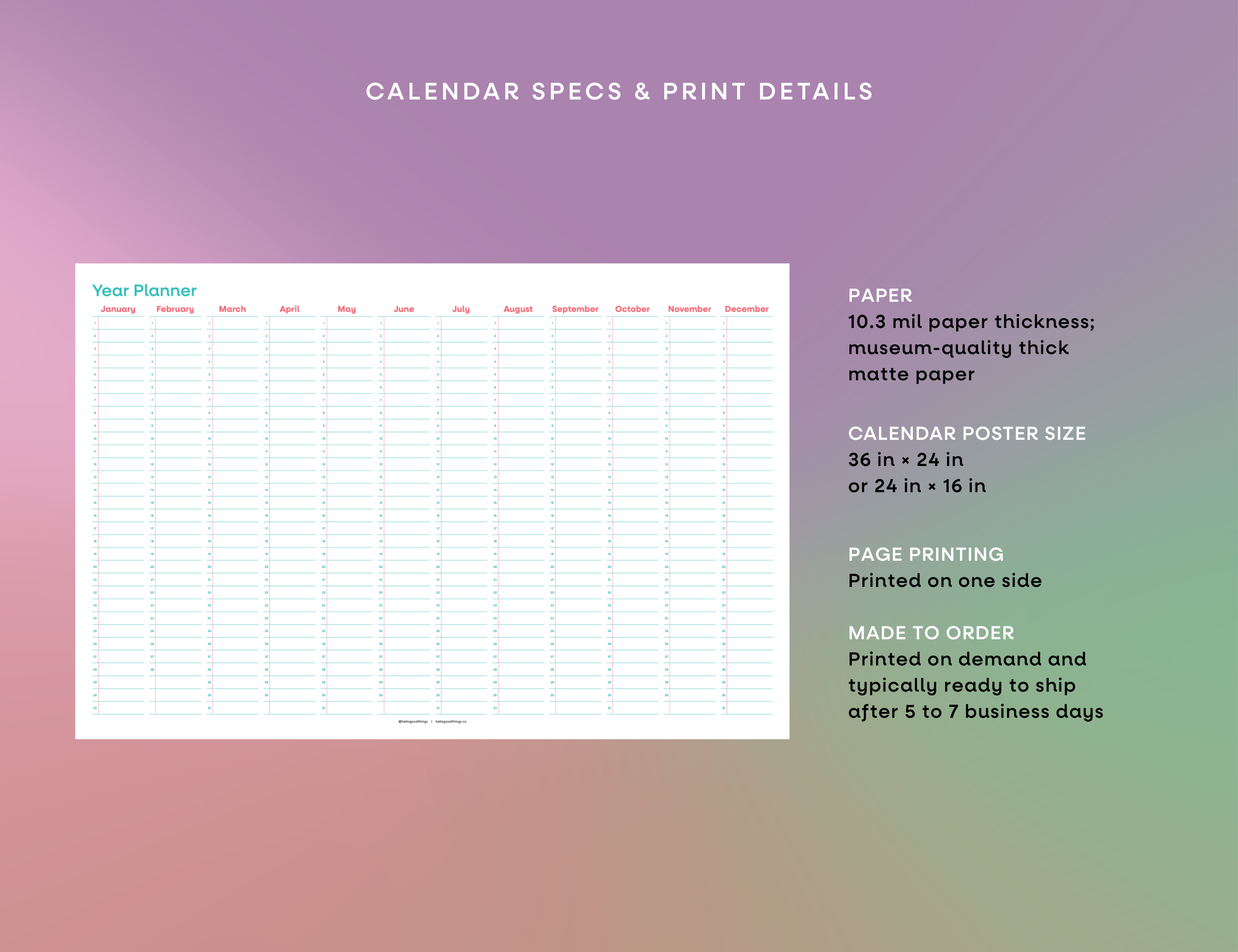 Undated Wall Poster Calendar - Year Planner