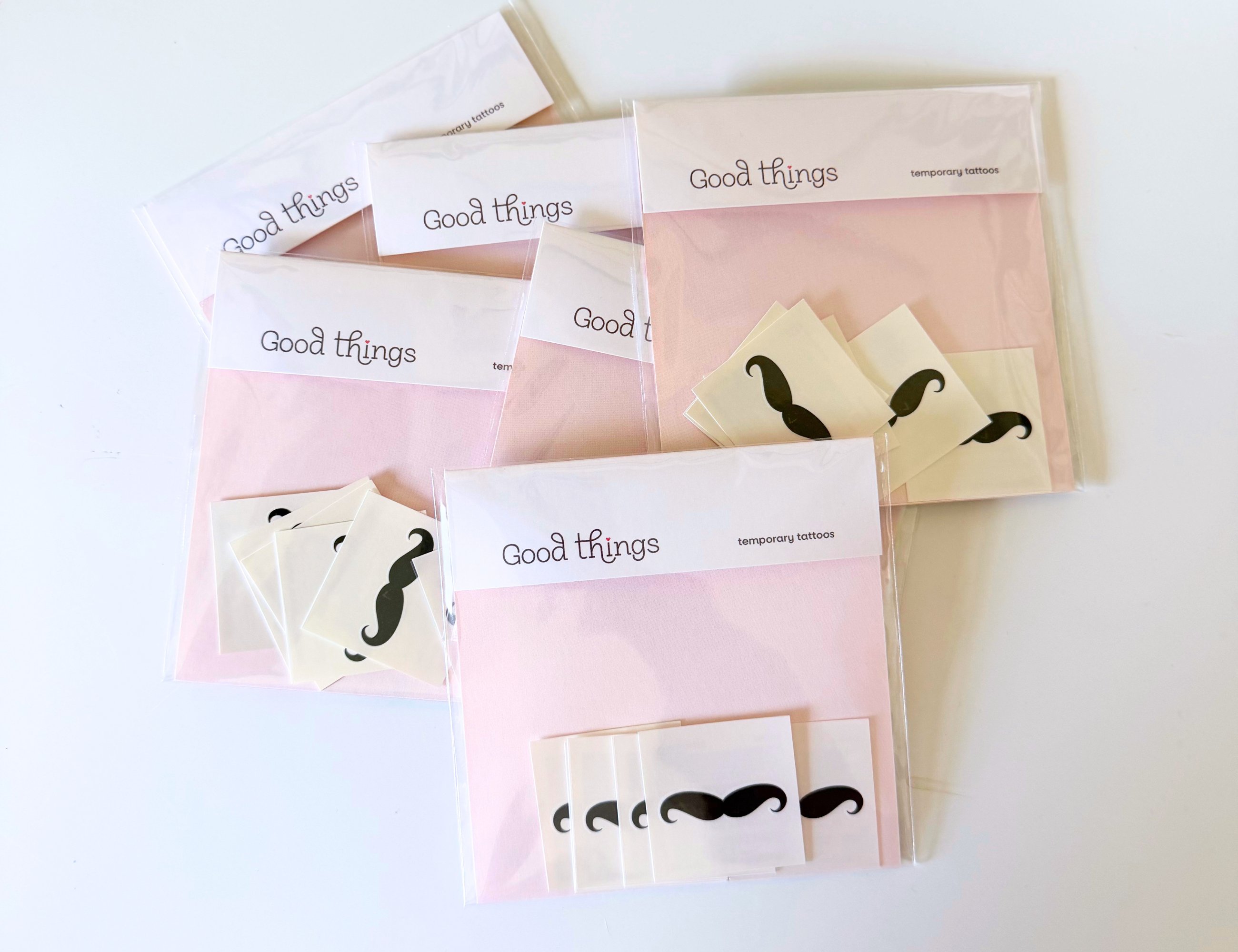Wholesale - Finger Mustache Temporary Tattoos, Bulk 6-Pack Sets