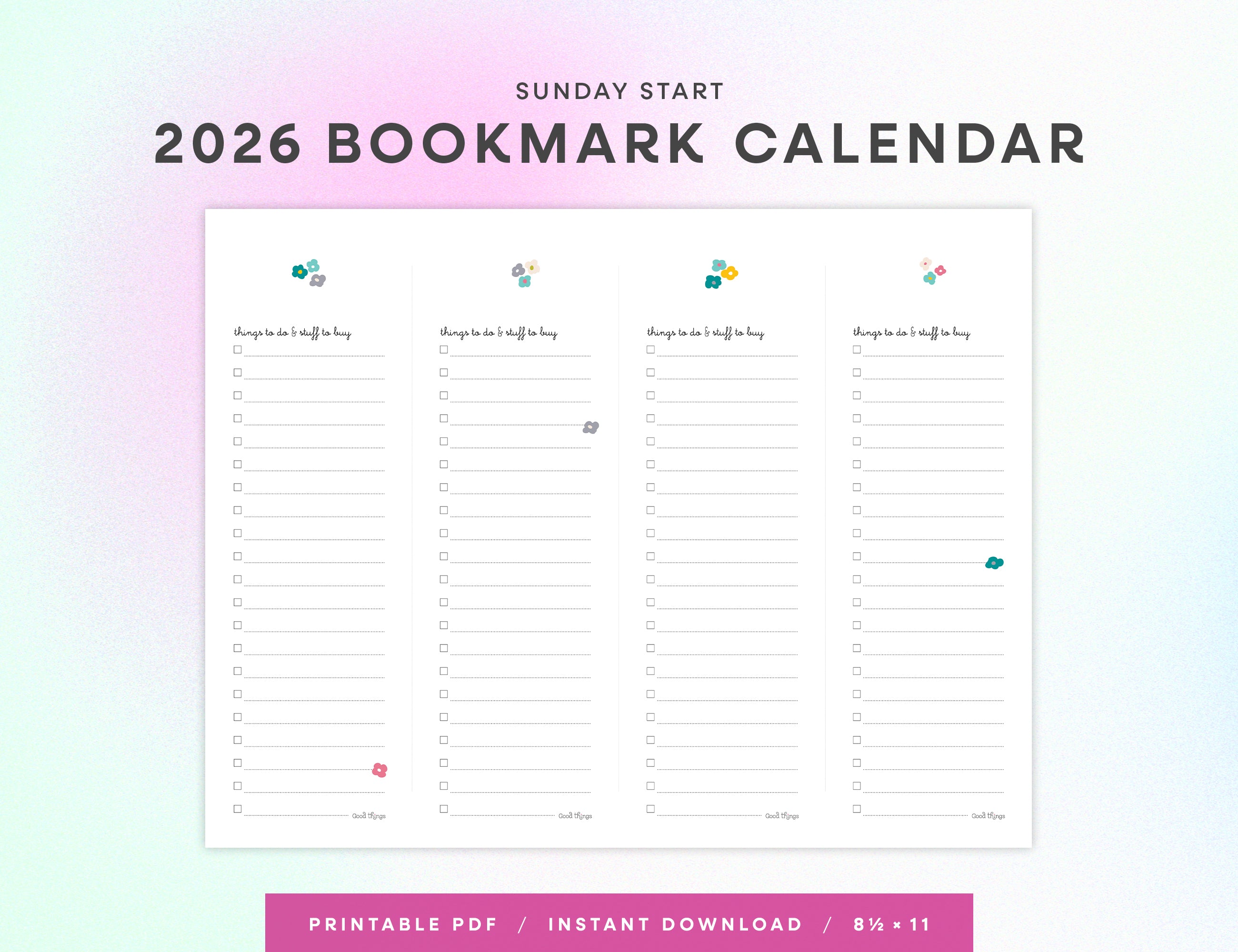 2026 Bookmark Calendar Printable (Letter)