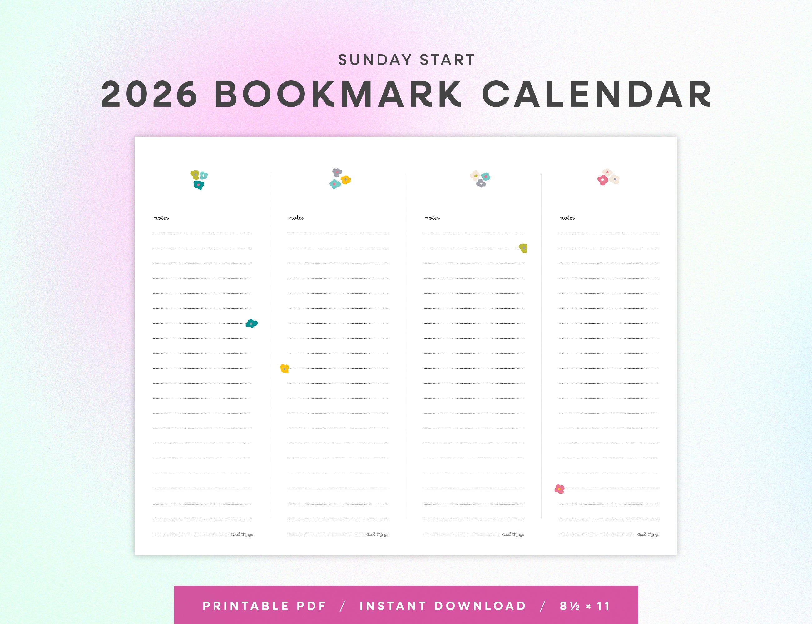2026 Bookmark Calendar Printable (Letter)