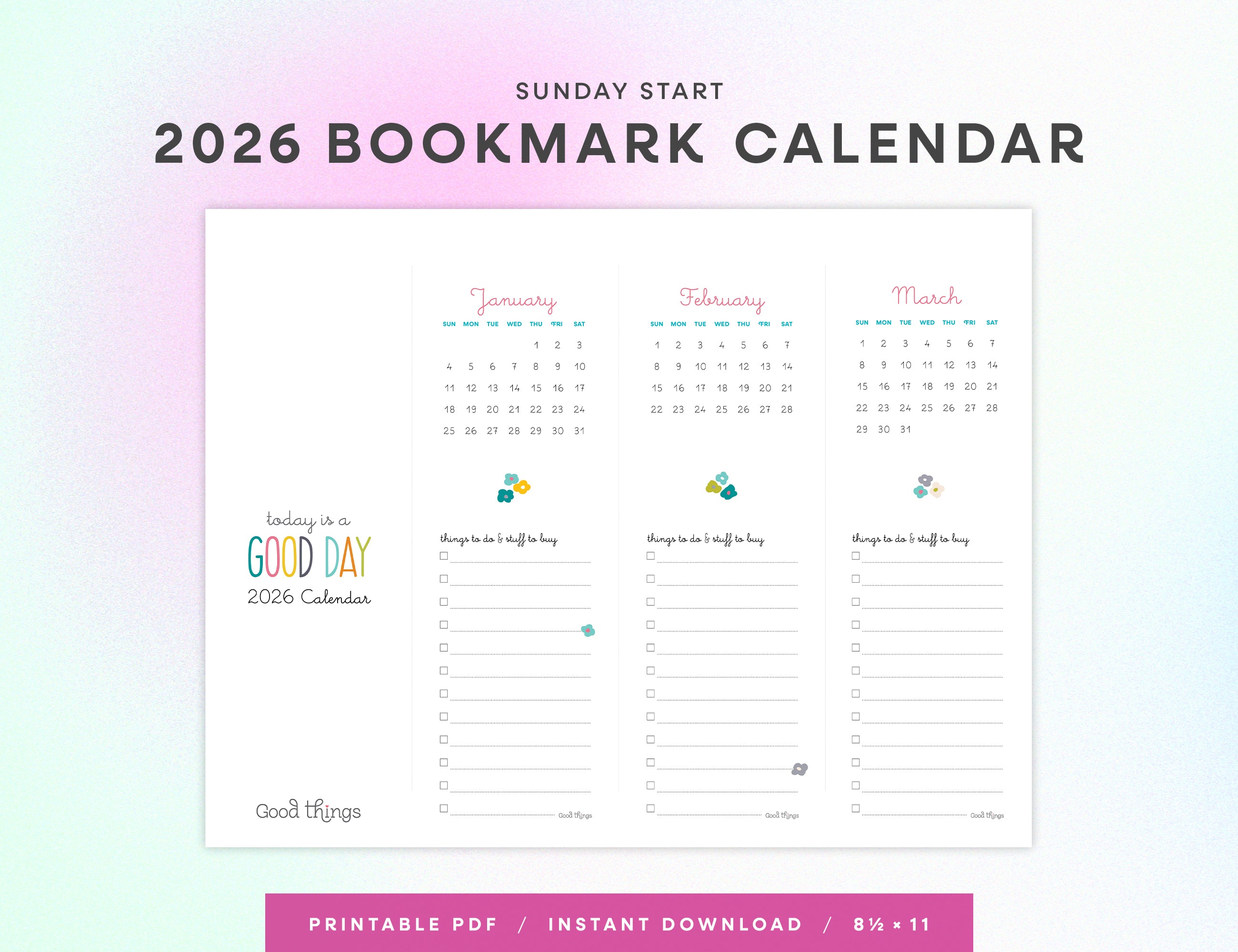 2026 Bookmark Calendar Printable (Letter)