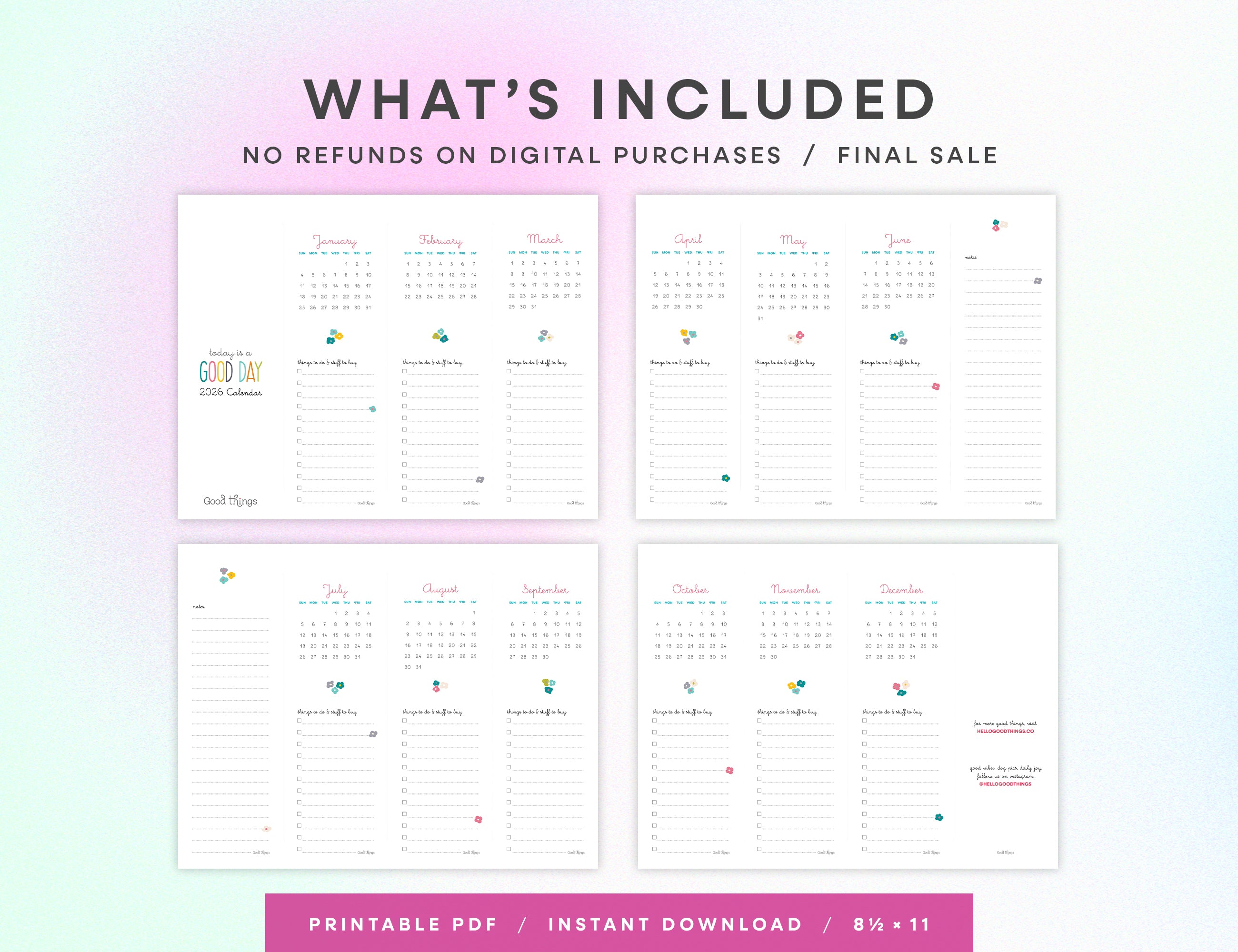 2026 Bookmark Calendar Printable (Letter)