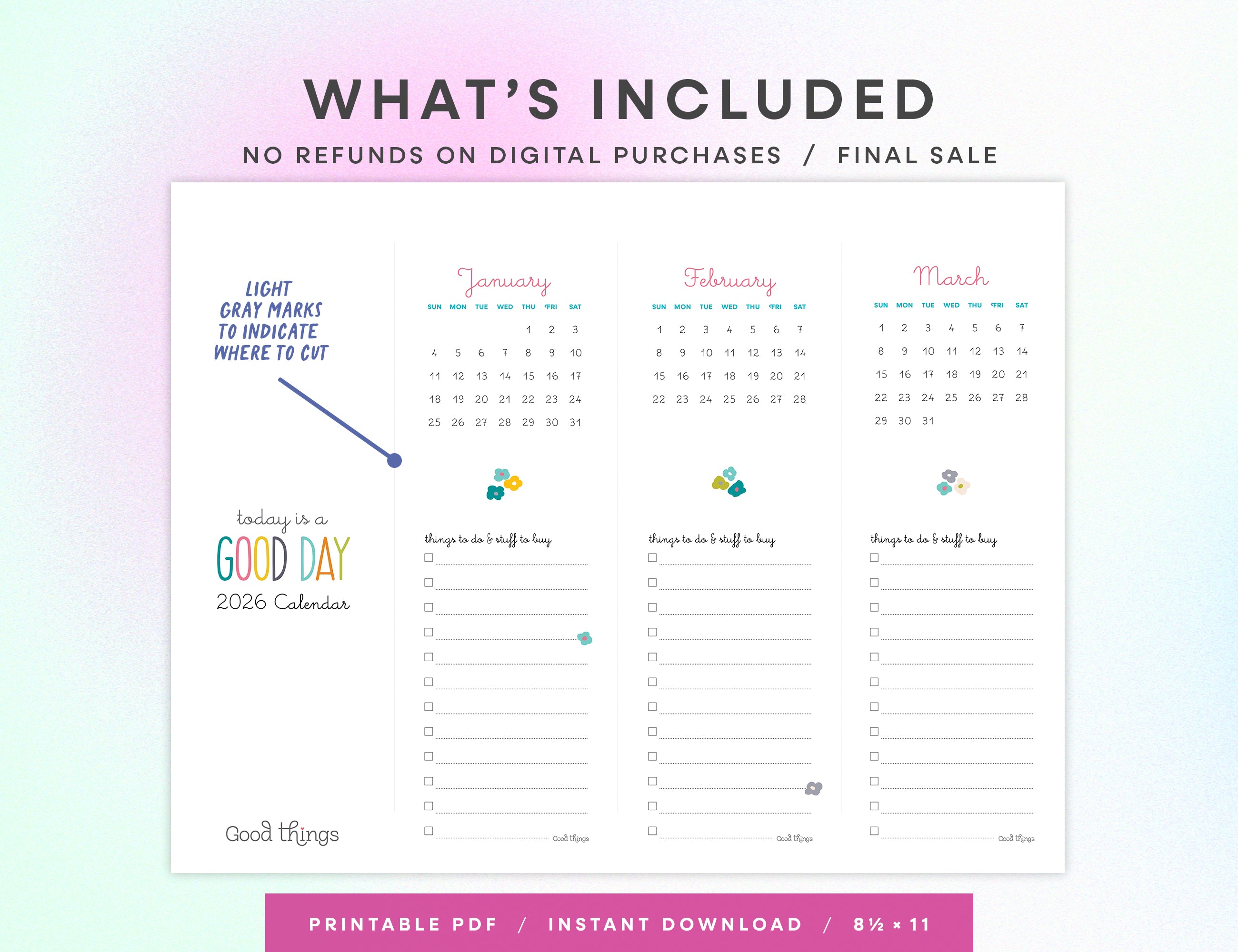 2026 Bookmark Calendar Printable (Letter)