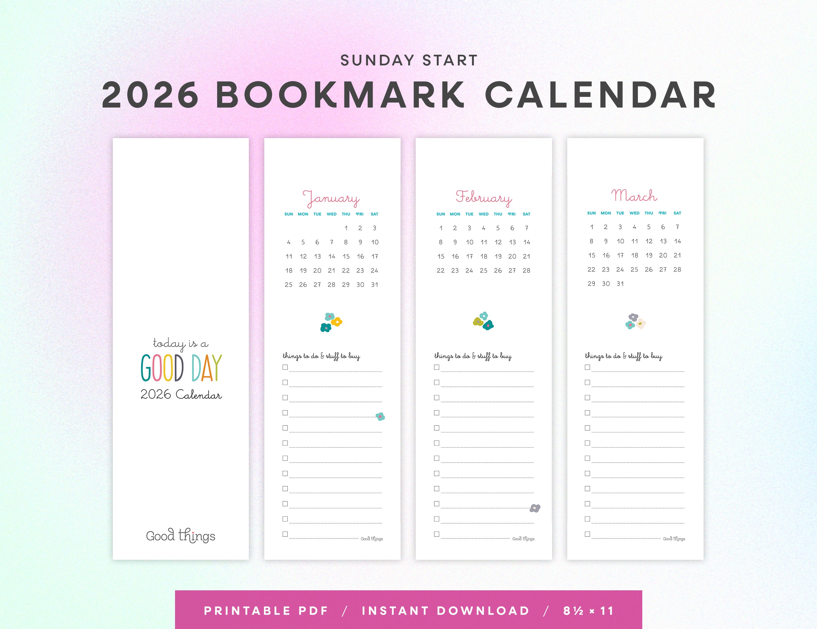 2026 Bookmark Calendar Printable (Letter)
