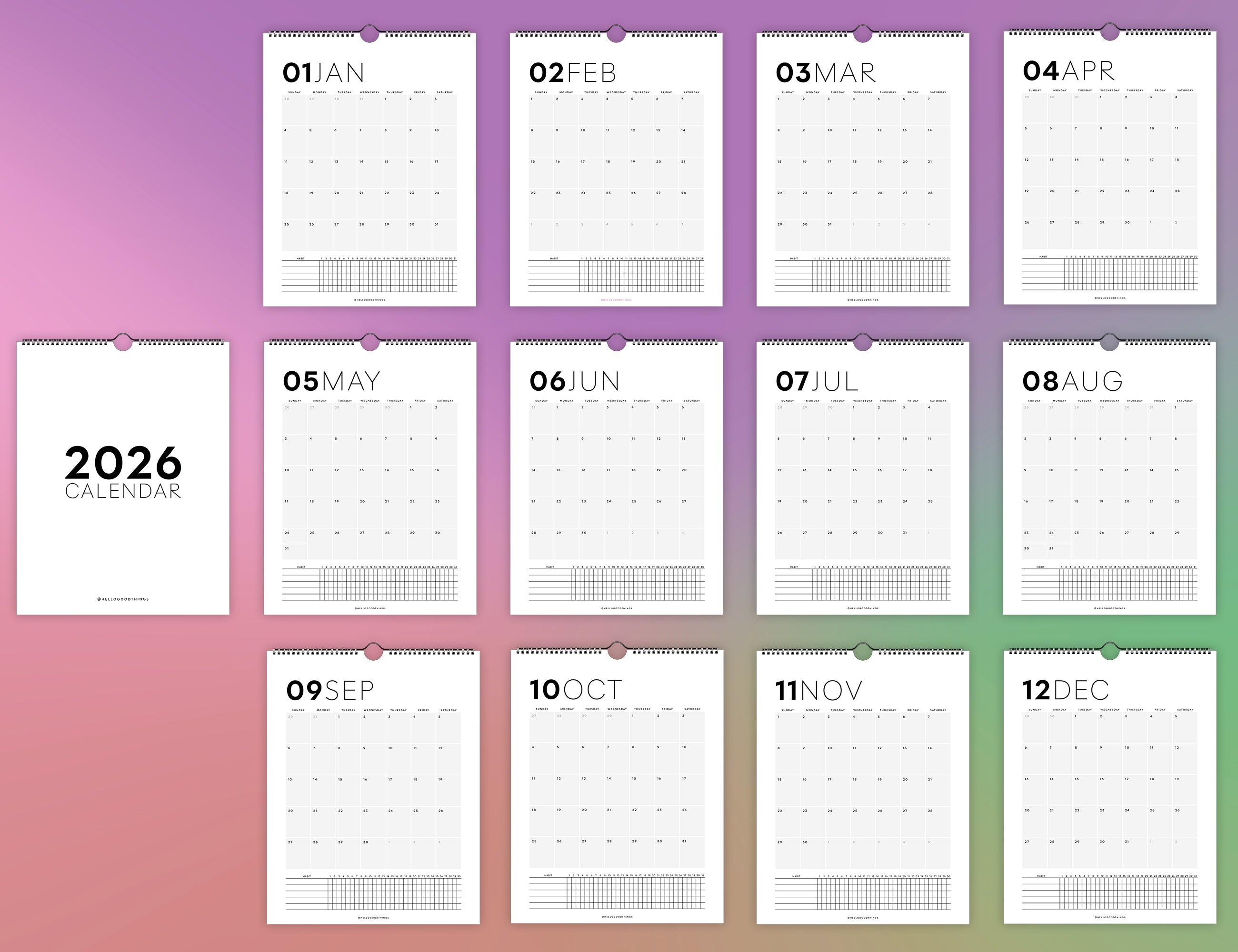2026 Wall Calendar with Habit Tracker