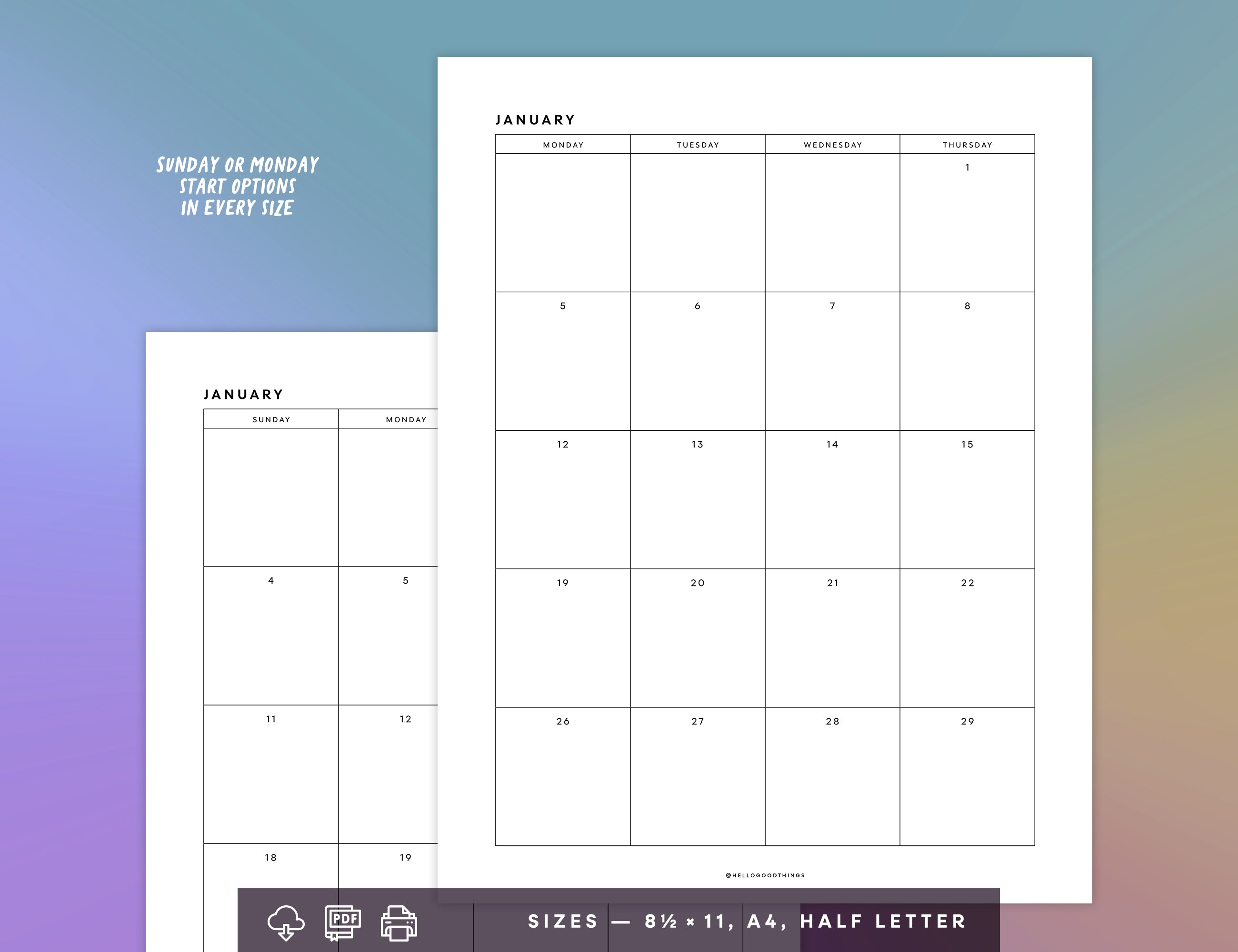 2026 Calendar & Notes Printable (Letter, A4, Half Letter)