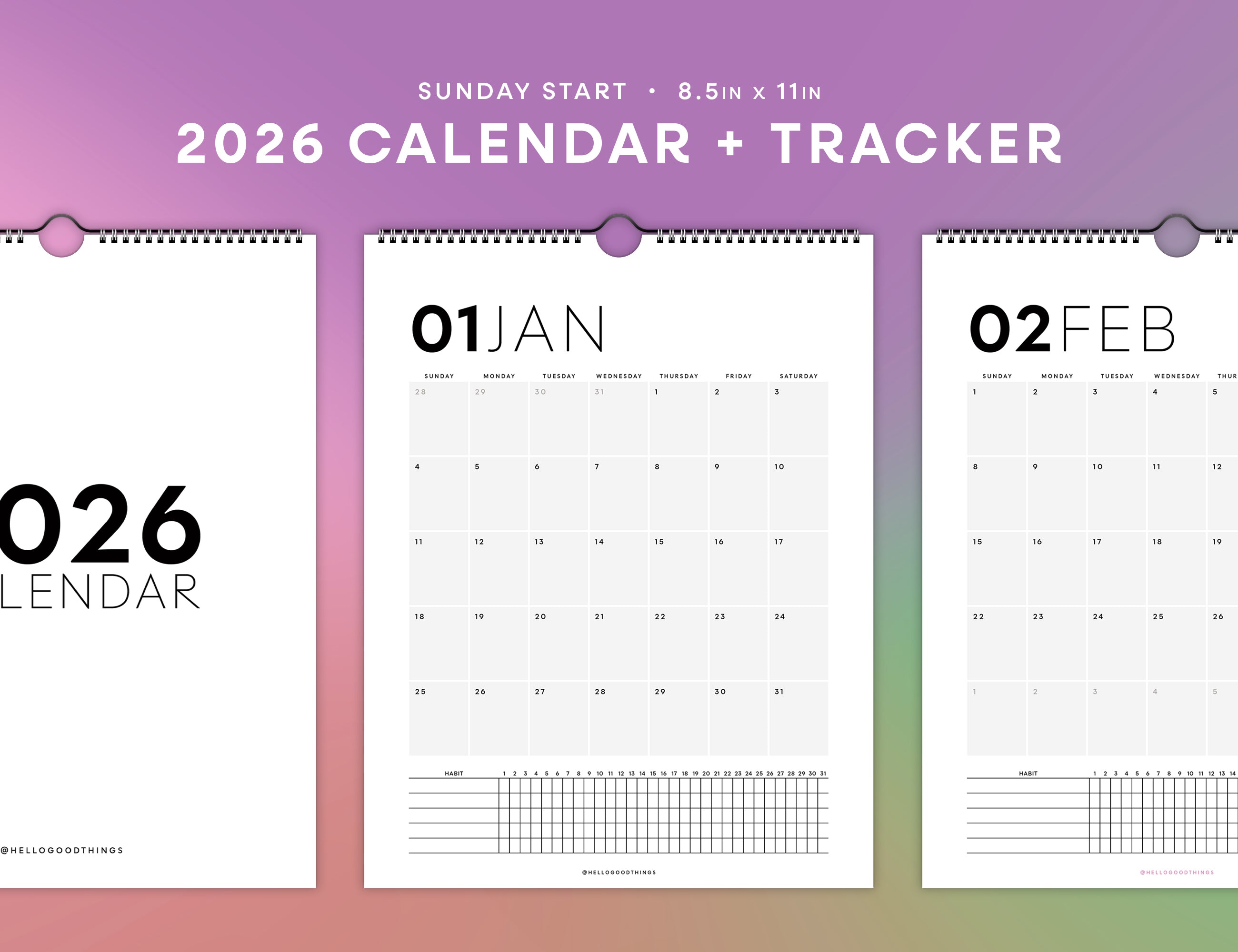 2026 Wall Calendar with Habit Tracker