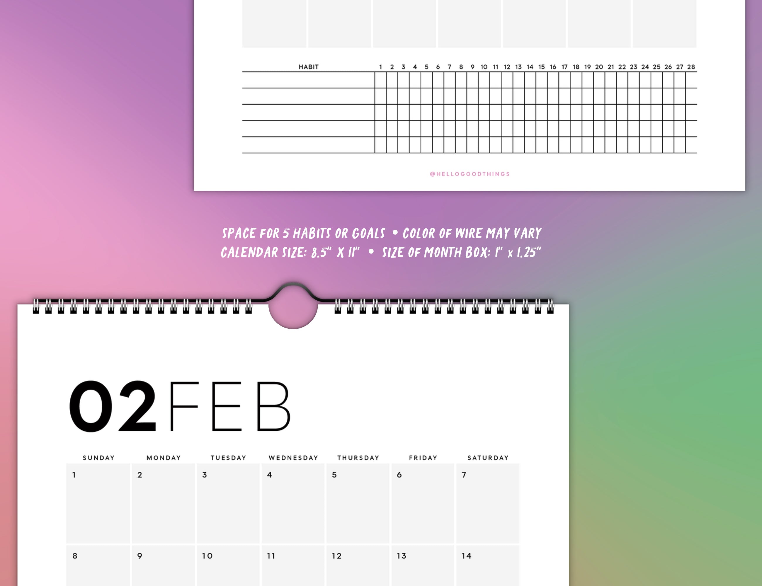 2026 Wall Calendar with Habit Tracker