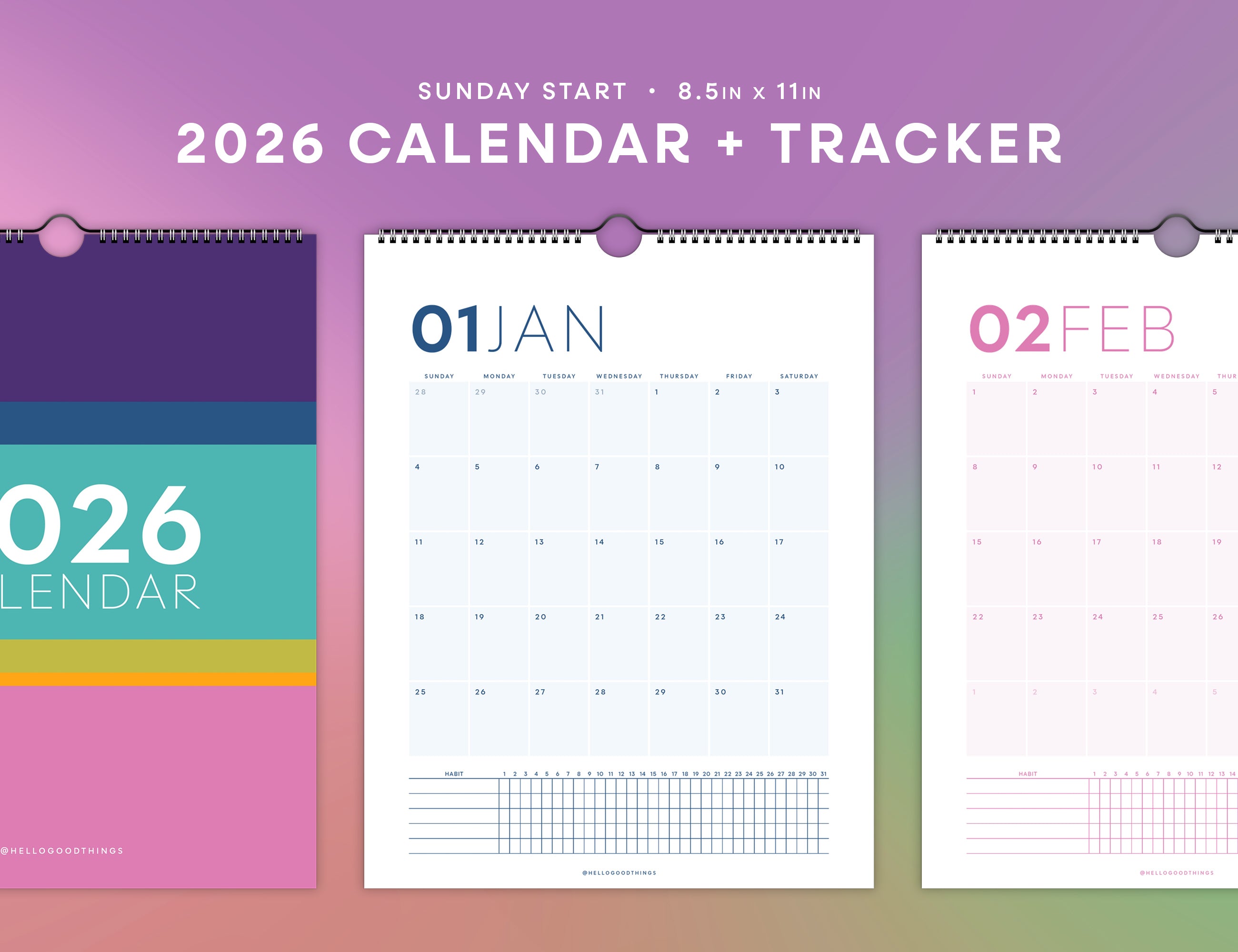 2026 Wall Calendar with Habit Tracker