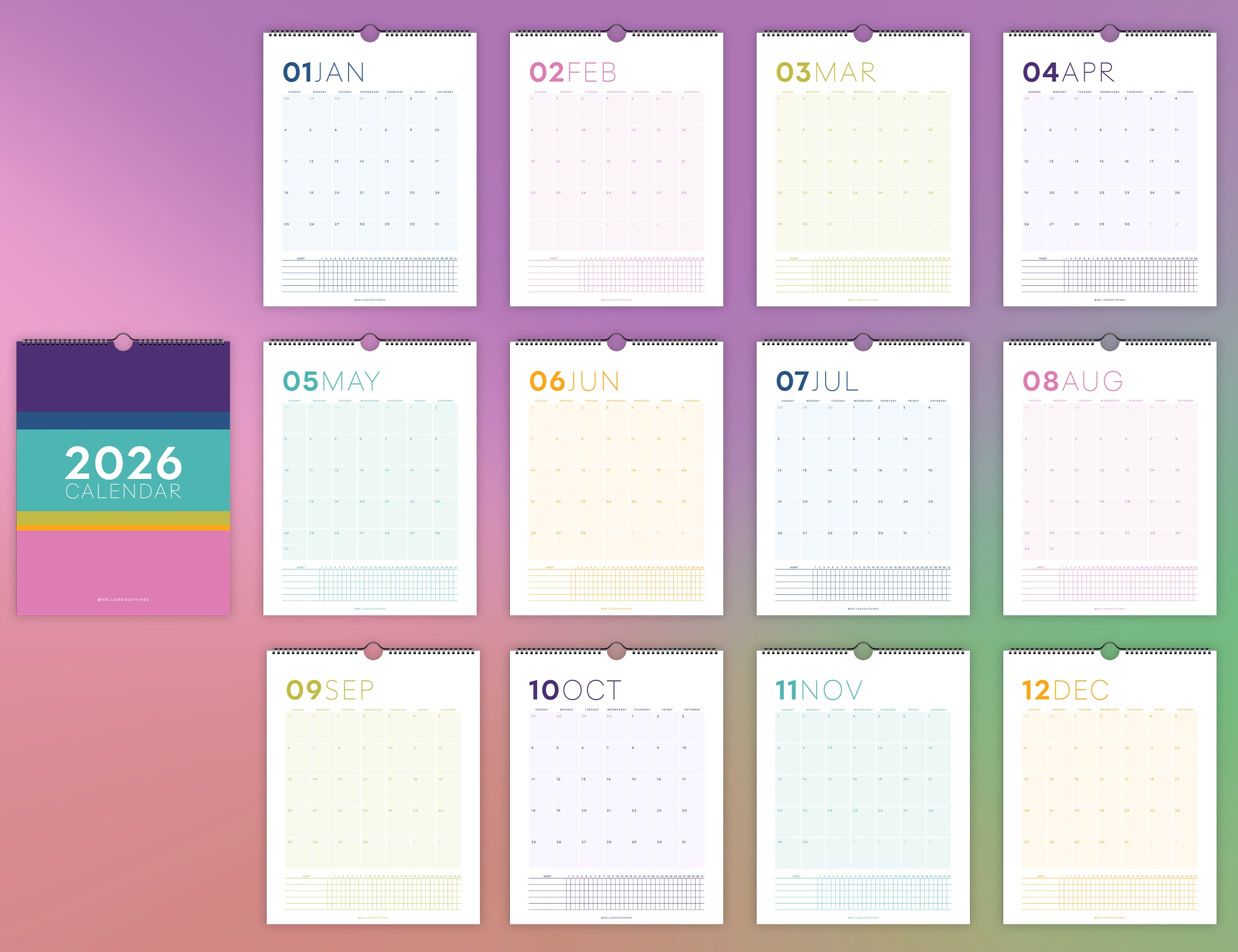 2026 Wall Calendar with Habit Tracker