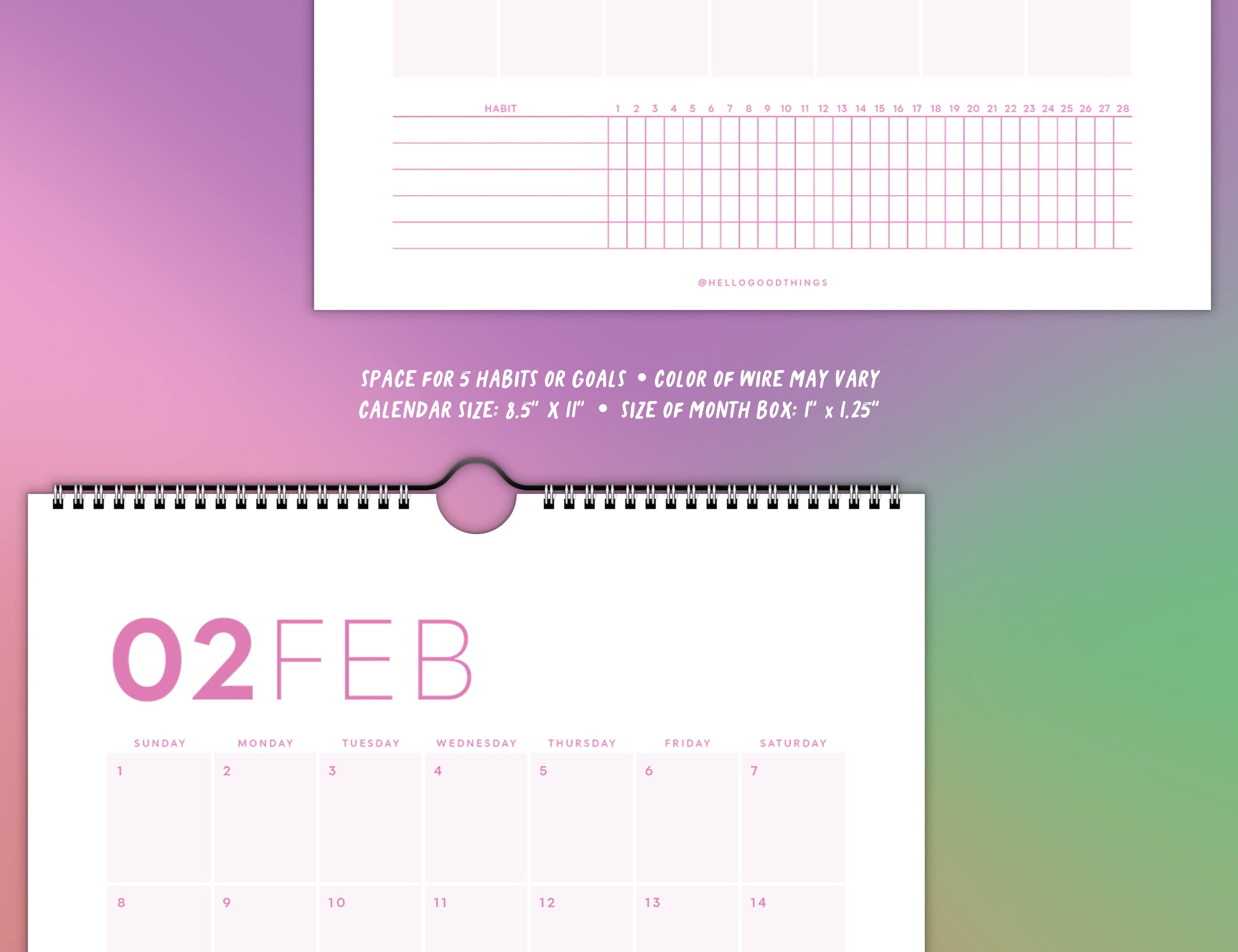 2026 Wall Calendar with Habit Tracker