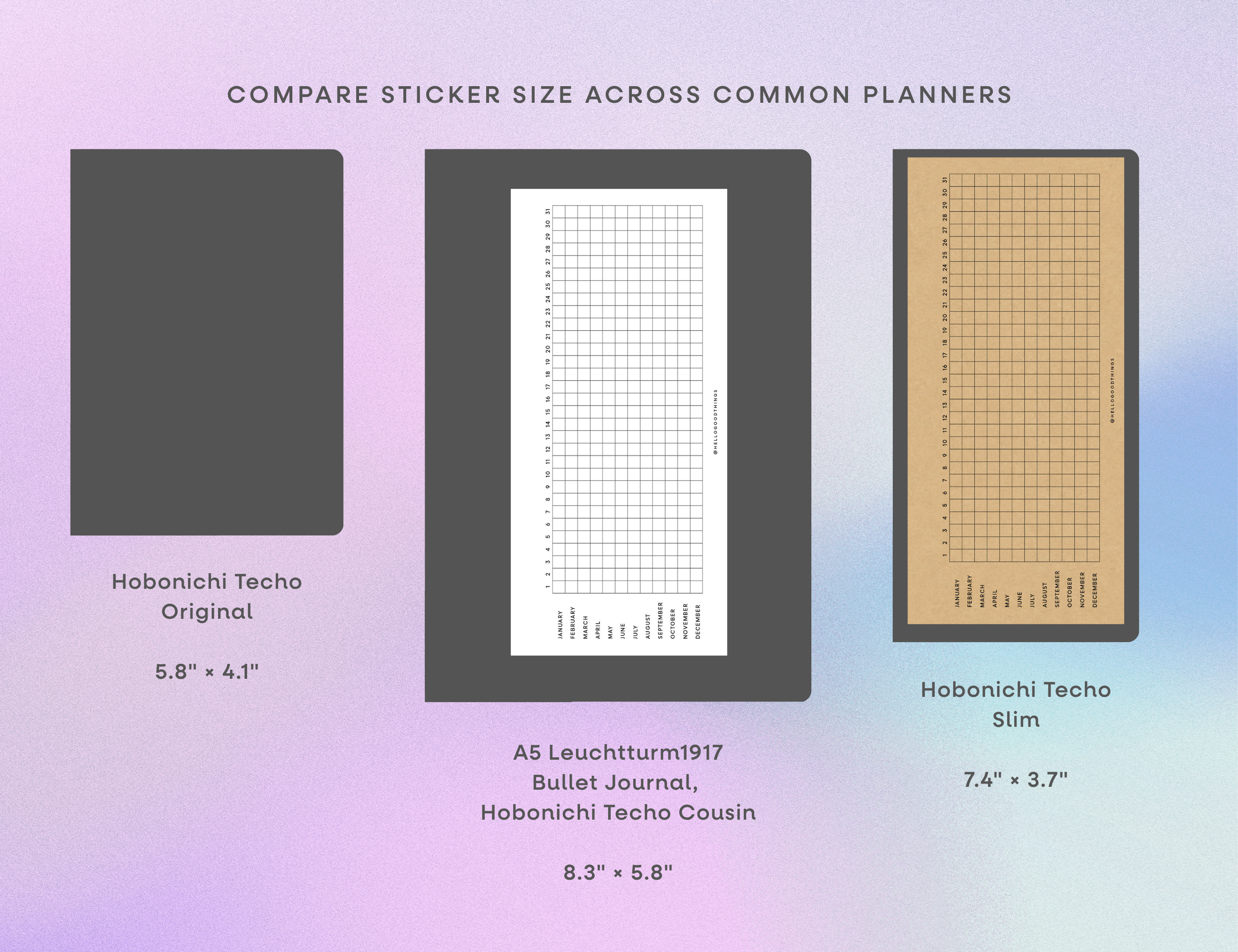 Year Tracker Sticker, Slim, Horizontal Grid